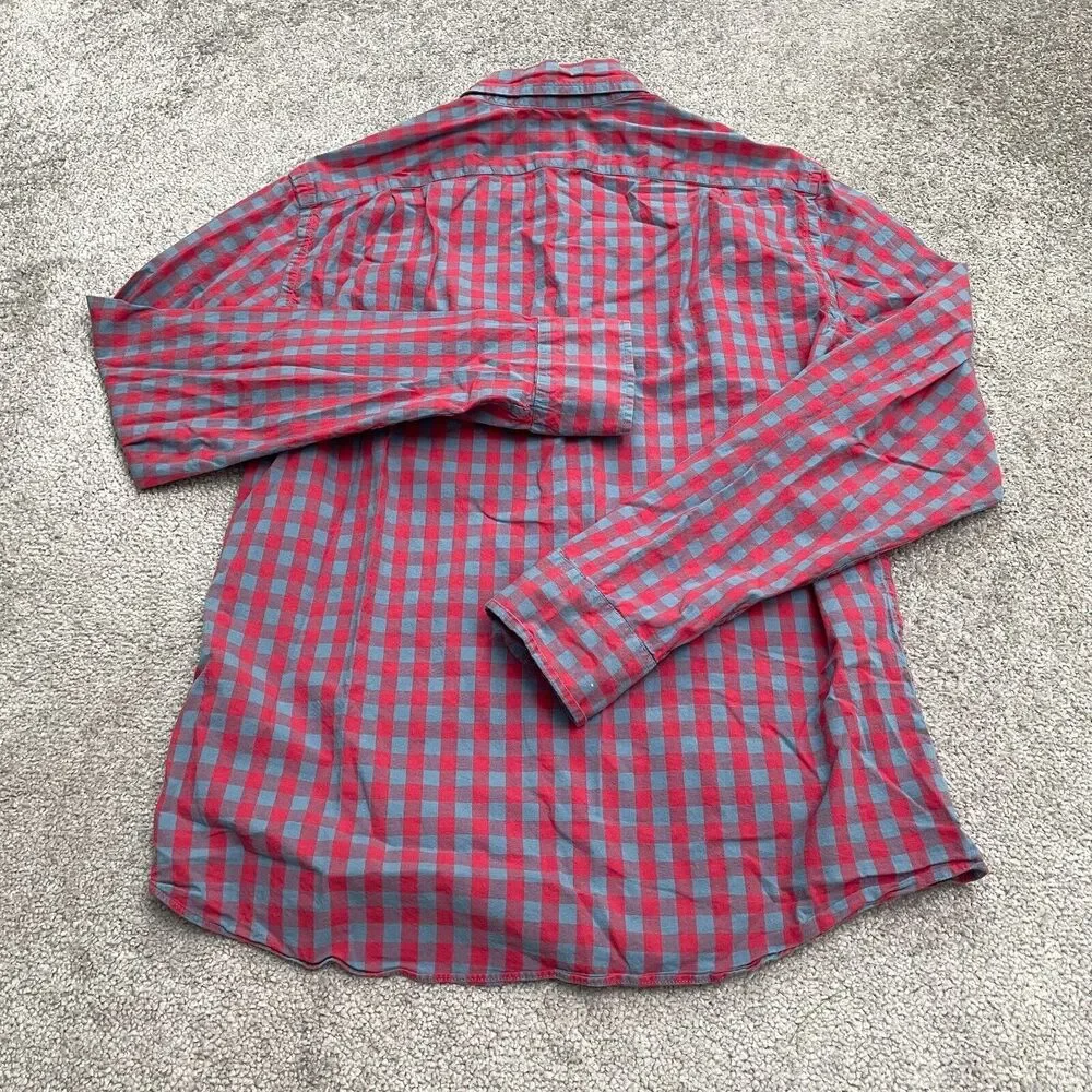 J.Crew Flex Washed Slim Fit Shirt Mens Medium Red Blue Plaid Long Sleeve Casual